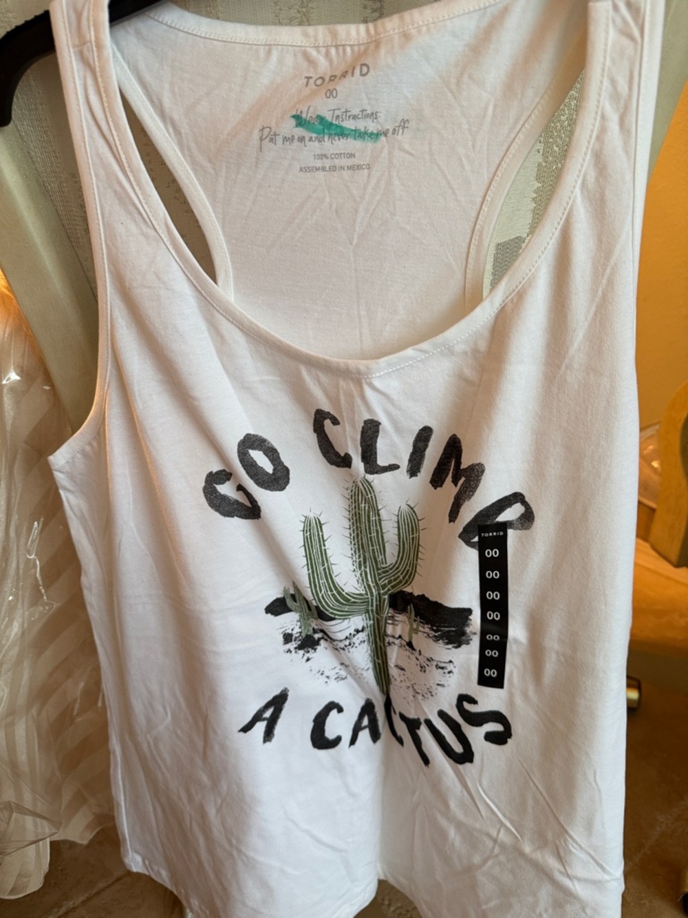 torrid White Tank with Green Cactus Graphic